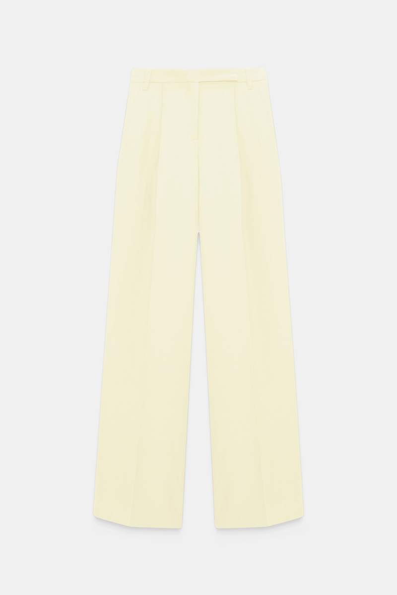Shop Dorothee Schumacher Technical Linen Wide Leg Pants In Yellow