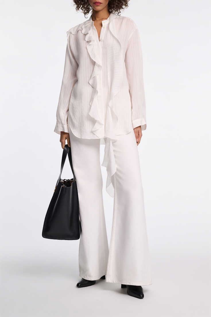 Dorothee Schumacher Striped blouse with scarf and ruffles pure white