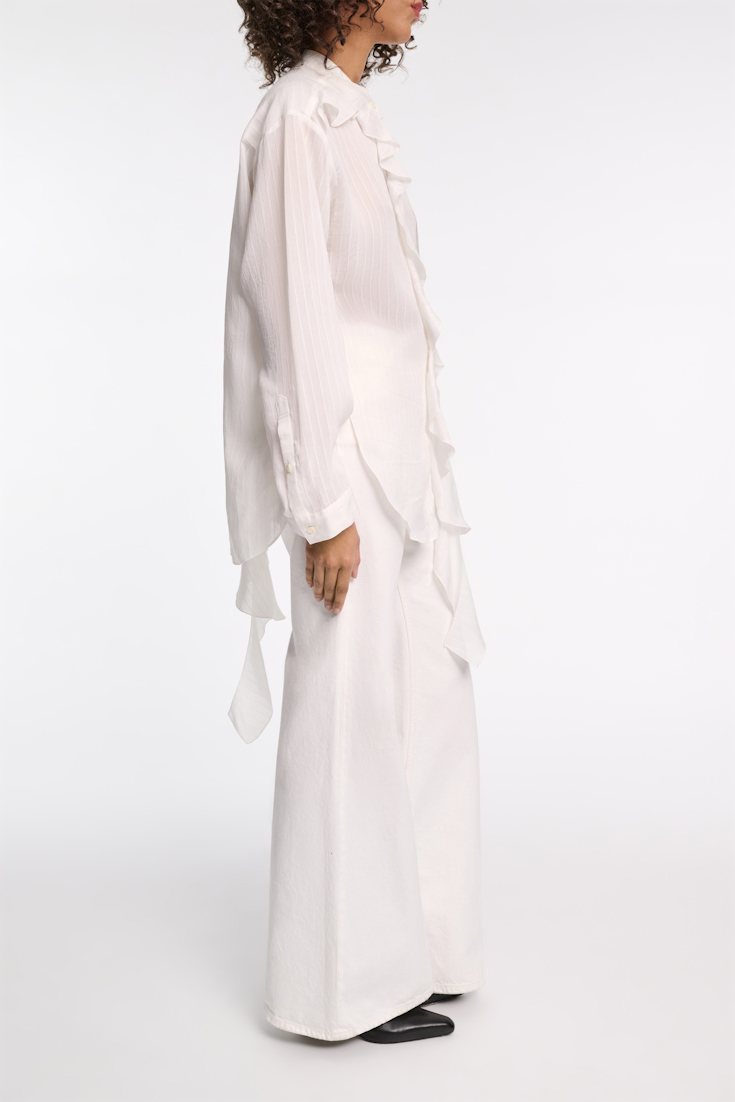 Dorothee Schumacher Striped blouse with scarf and ruffles pure white