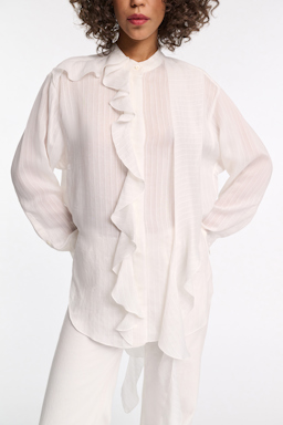 Dorothee Schumacher Striped blouse with scarf and ruffles pure white