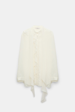 Dorothee Schumacher Striped blouse with scarf and ruffles pure white