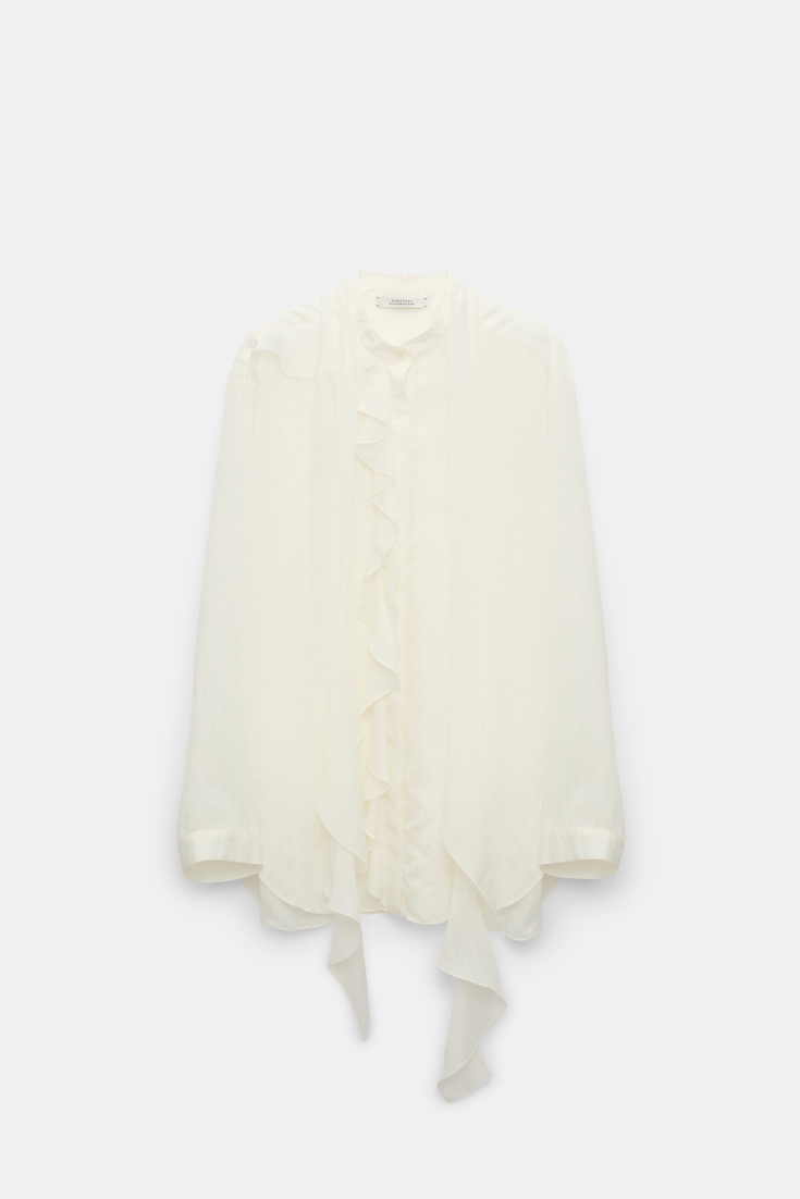 Dorothee Schumacher Striped blouse with scarf and ruffles pure white