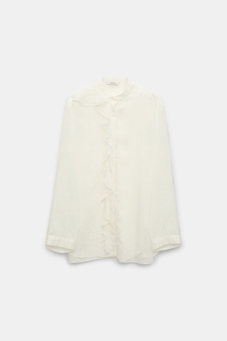 Dorothee Schumacher Striped blouse with scarf and ruffles pure white