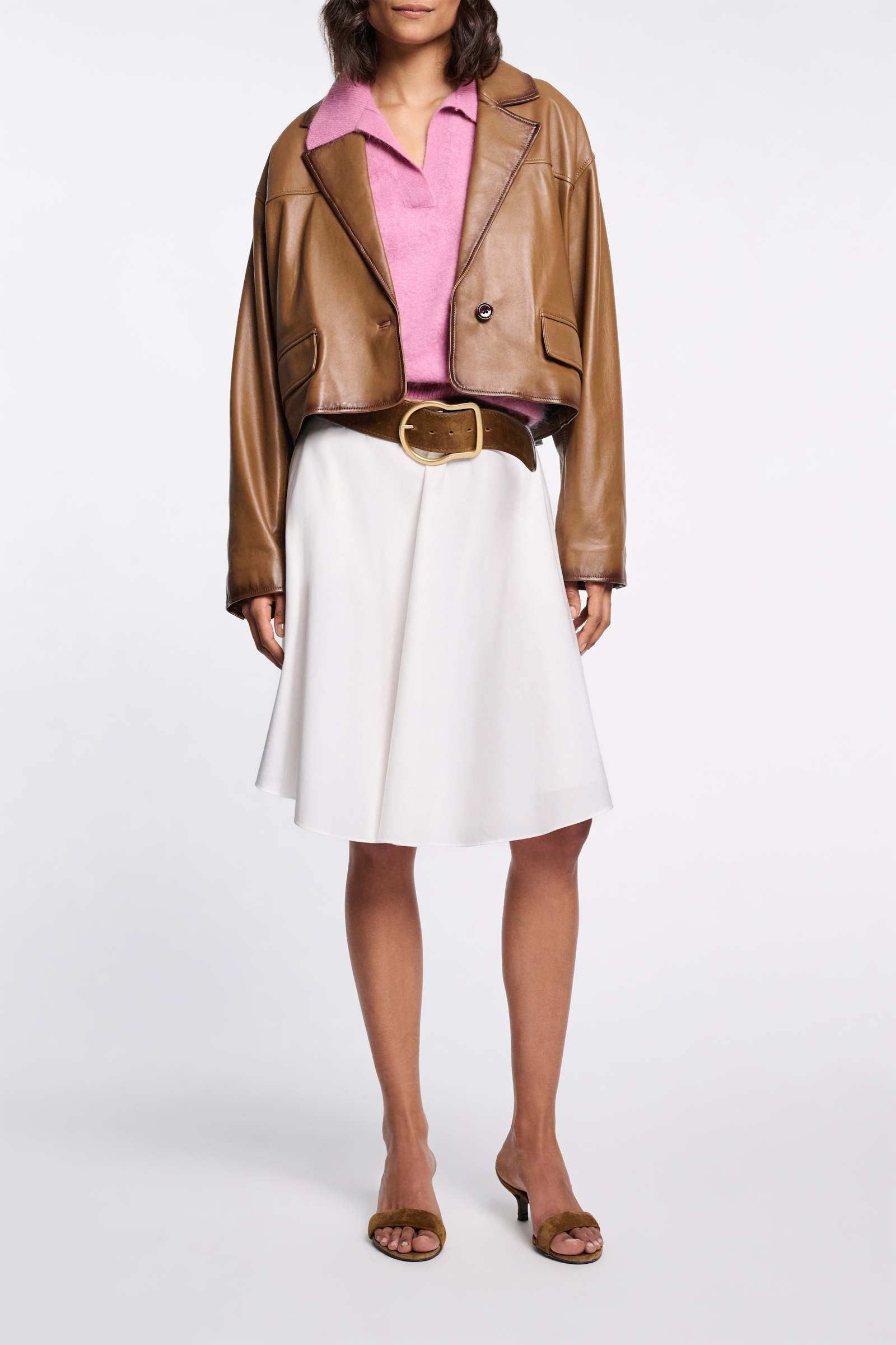 Dorothee Schumacher Verkürzter Blazer aus Lammleder tobacco