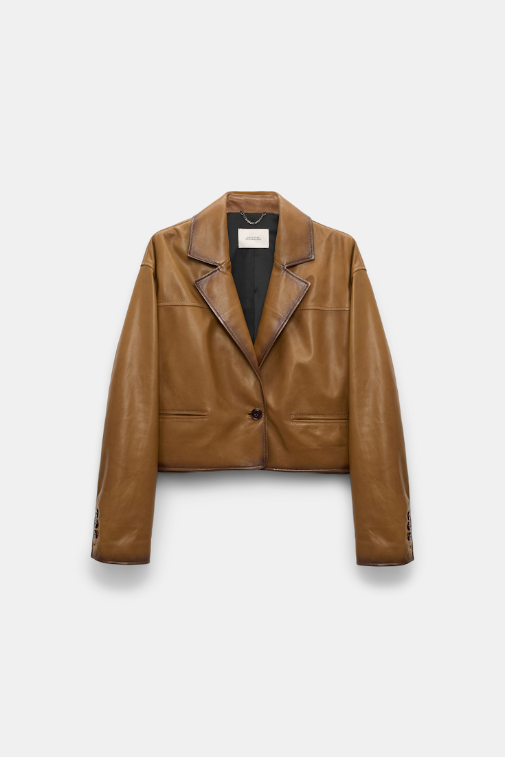 Dorothee Schumacher Verkürzter Blazer aus Lammleder tobacco