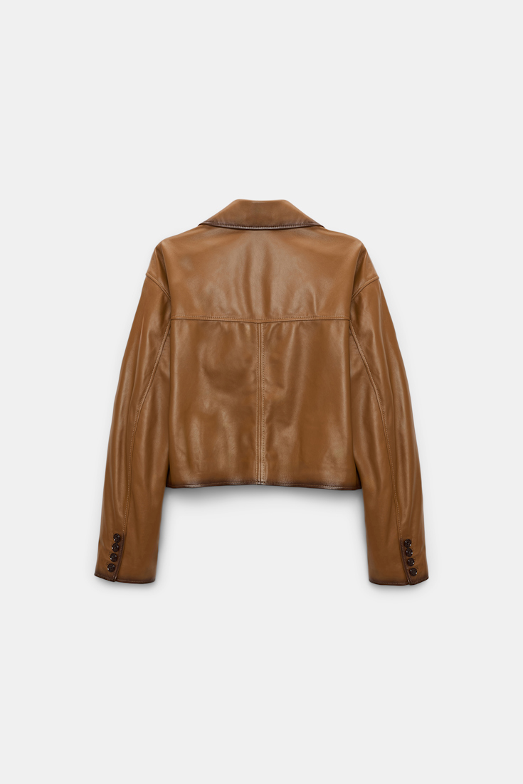 Dorothee Schumacher Verkürzter Blazer aus Lammleder tobacco