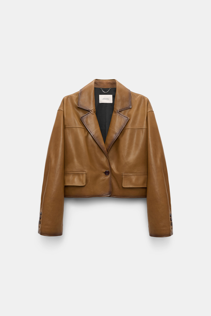 Dorothee Schumacher Verkürzter Blazer aus Lammleder tobacco