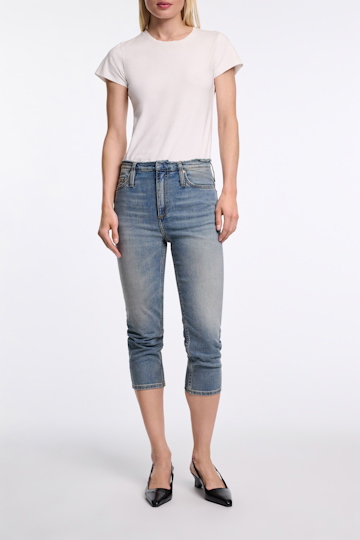 Dorothee Schumacher Fitted capri jeans with frayed waist vintage blue