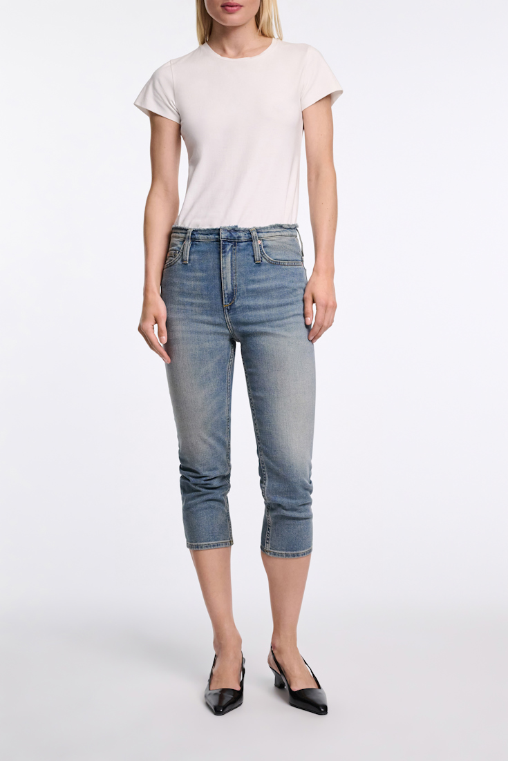 Dorothee Schumacher Fitted capri jeans with frayed waist vintage blue