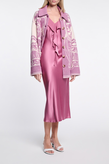 Dorothee Schumacher Silk satin dress with ruffles light crocus