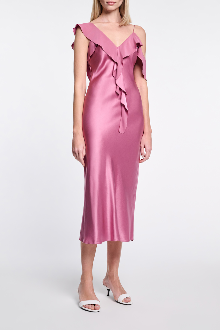 Dorothee Schumacher Silk satin dress with ruffles light crocus