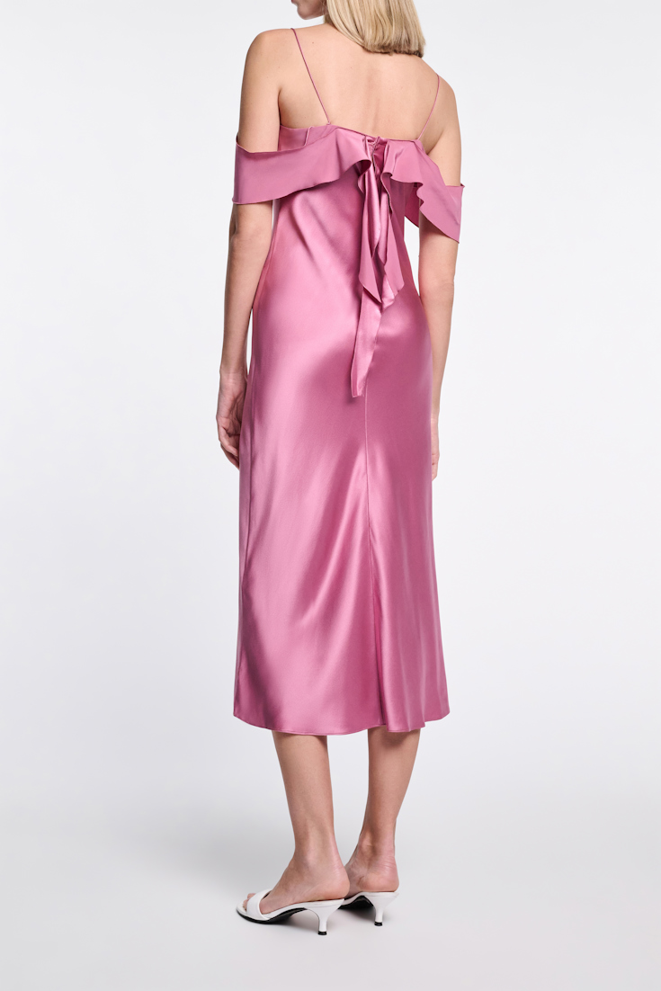 Dorothee Schumacher Silk satin dress with ruffles light crocus