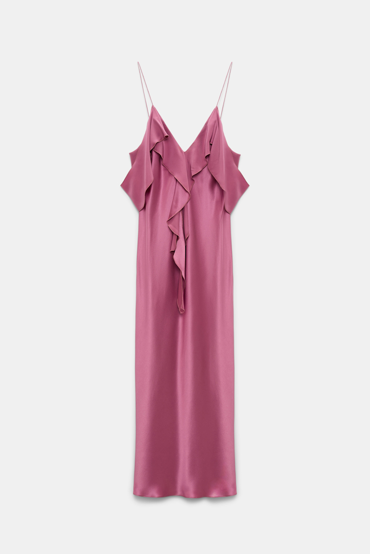 Dorothee Schumacher Silk satin dress with ruffles light crocus