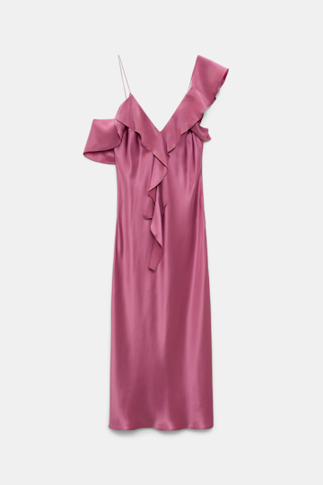 Dorothee Schumacher Silk satin dress with ruffles light crocus