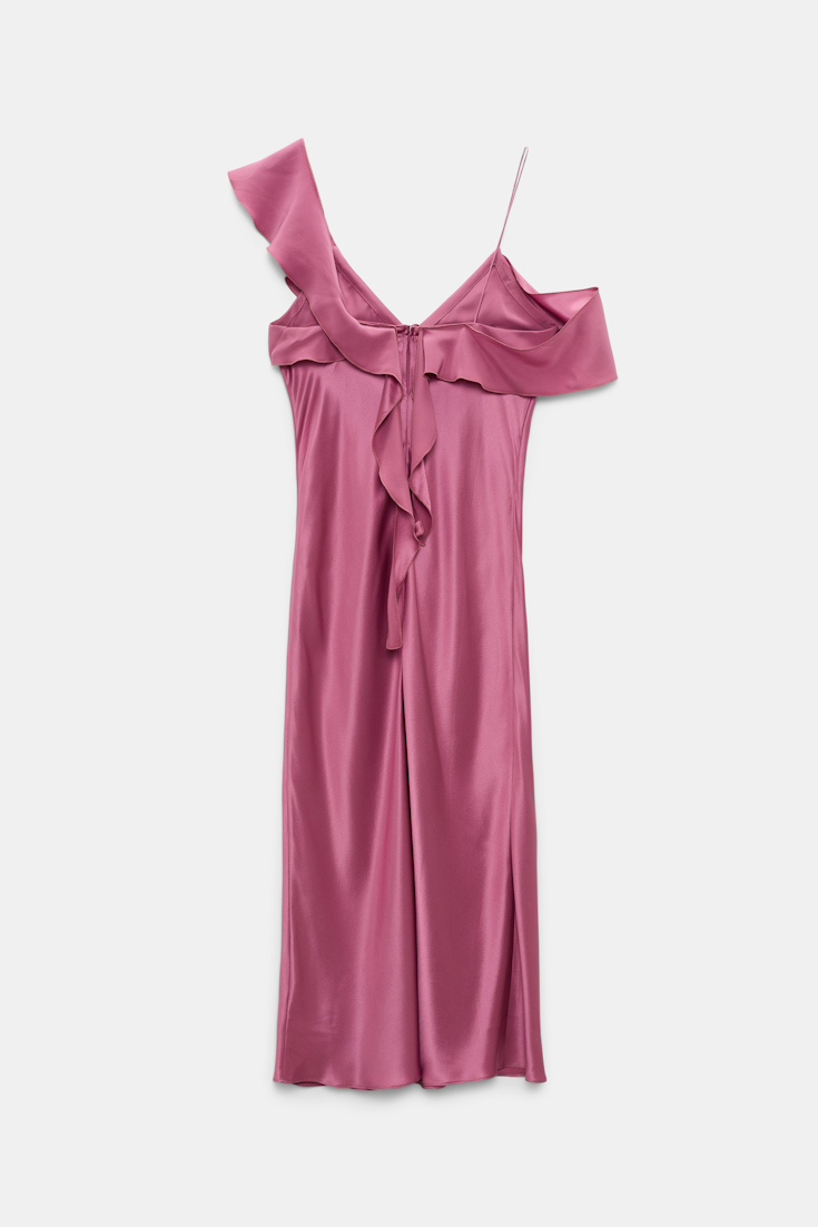 Dorothee Schumacher Silk satin dress with ruffles light crocus