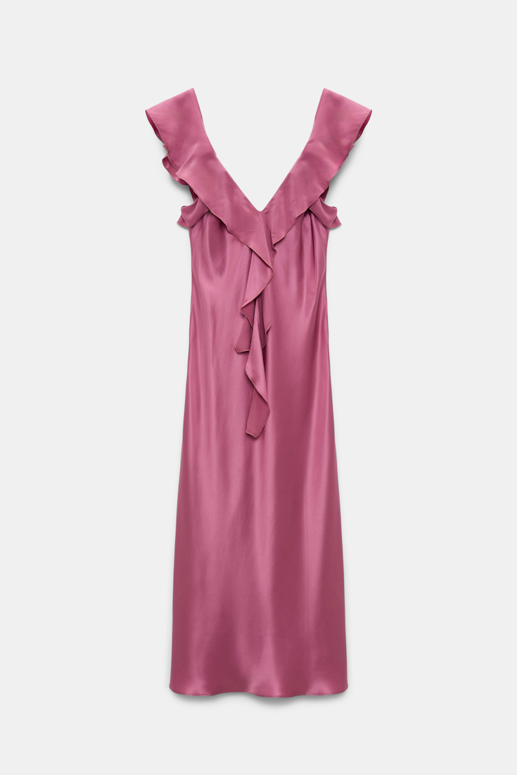 Dorothee Schumacher Silk satin dress with ruffles light crocus