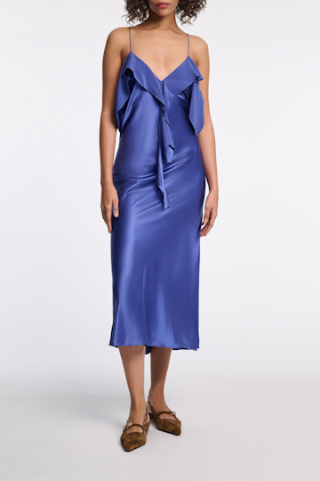 Dorothee Schumacher Silk satin dress with ruffles milky cornflower