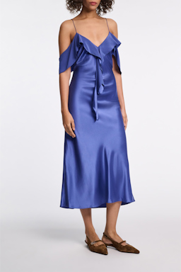 Dorothee Schumacher Silk satin dress with ruffles milky cornflower