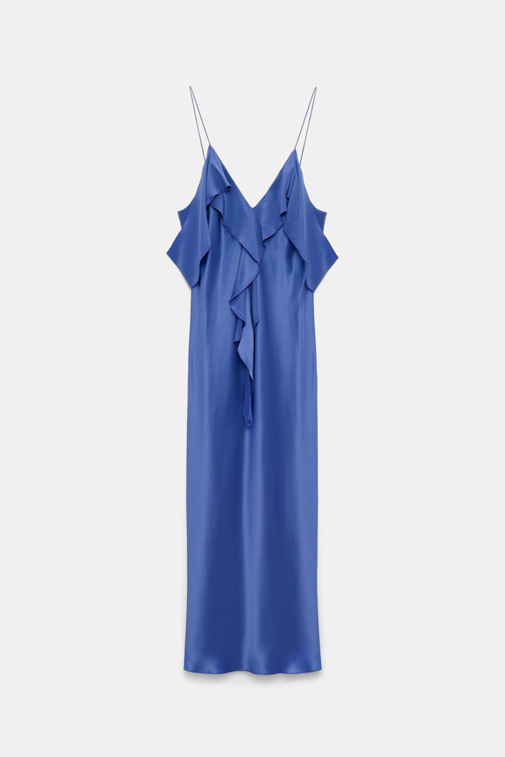 Dorothee Schumacher Silk satin dress with ruffles milky cornflower
