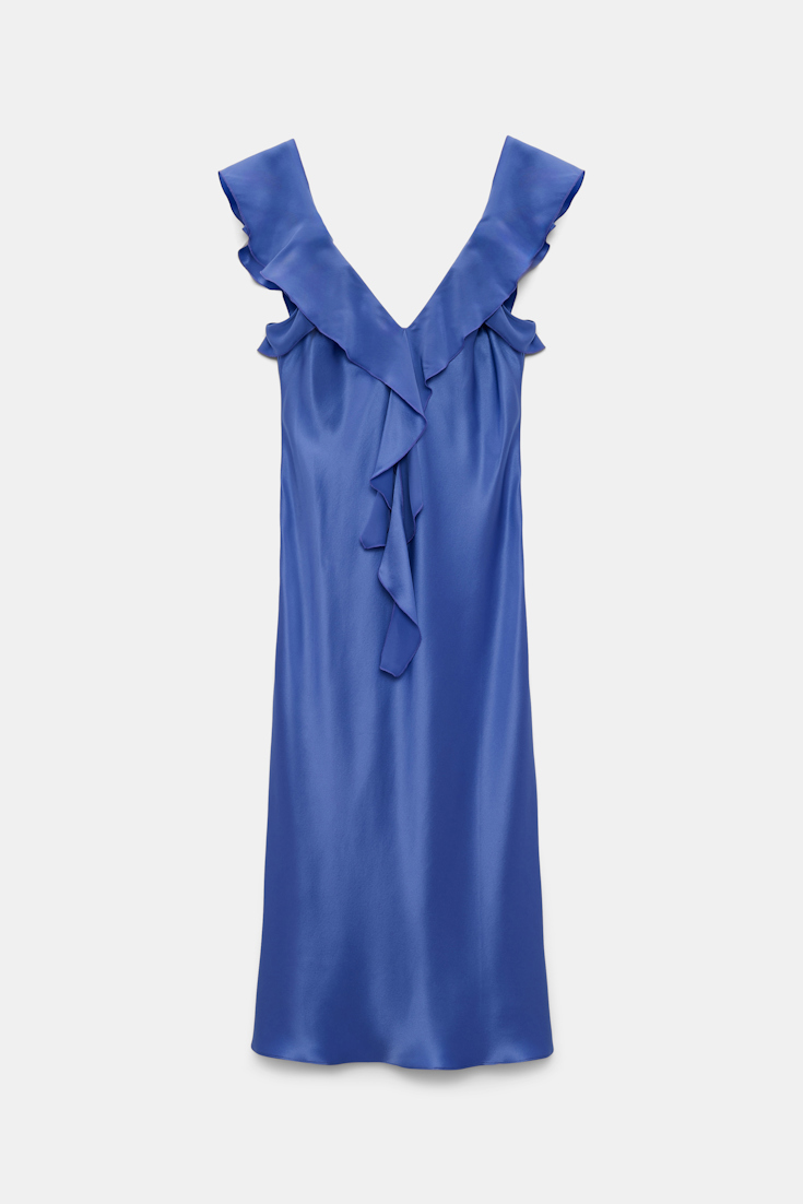 Dorothee Schumacher Silk satin dress with ruffles milky cornflower