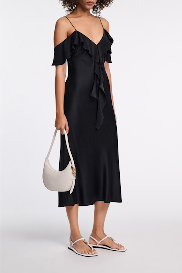 Dorothee Schumacher Silk satin dress with ruffles pure black