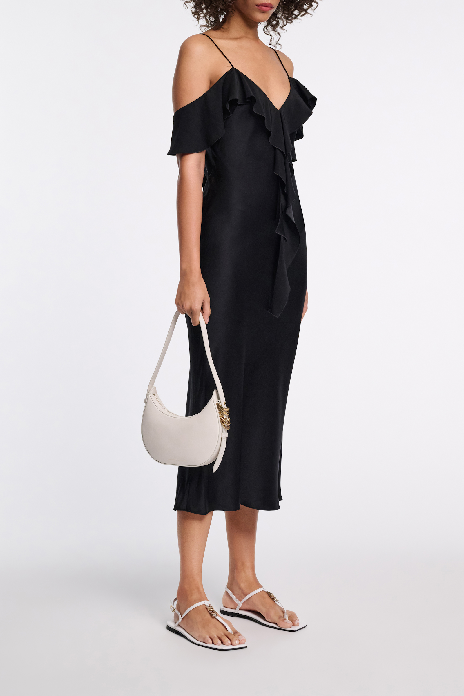 Dorothee Schumacher Silk satin dress with ruffles pure black