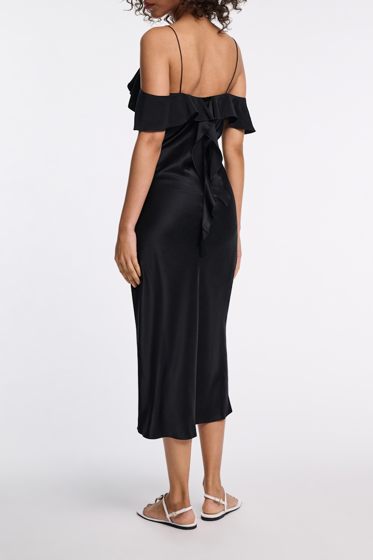 Dorothee Schumacher Silk satin dress with ruffles pure black