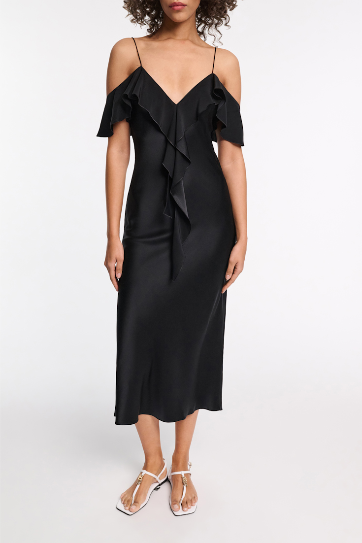 Dorothee Schumacher Silk satin dress with ruffles pure black