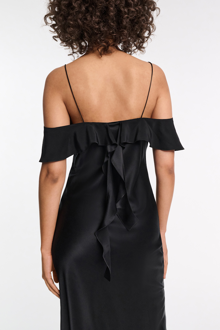 Dorothee Schumacher Silk satin dress with ruffles pure black