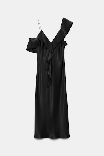 Dorothee Schumacher Silk satin dress with ruffles pure black