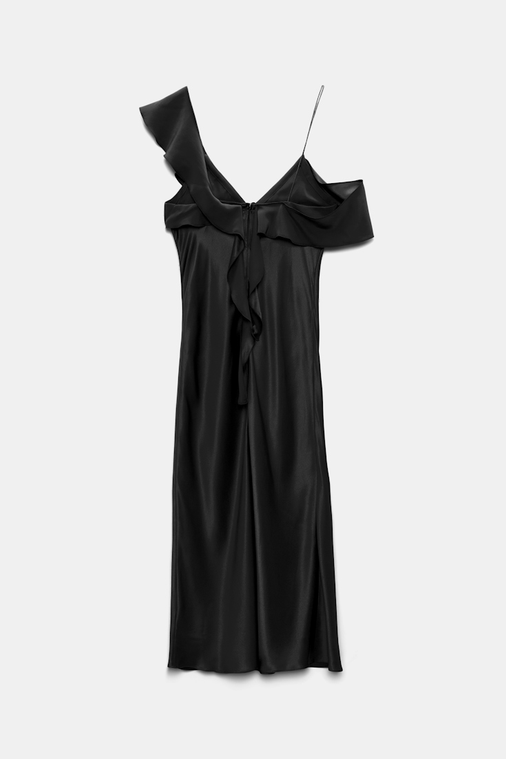 Dorothee Schumacher Silk satin dress with ruffles pure black