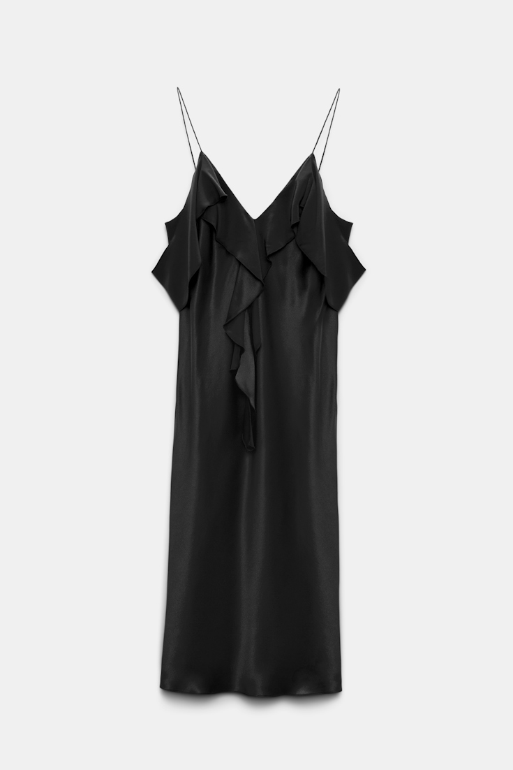Dorothee Schumacher Silk satin dress with ruffles pure black