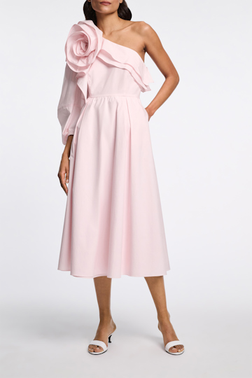 Dorothee Schumacher Asymmetric cotton poplin dress with XL flower shadow rose