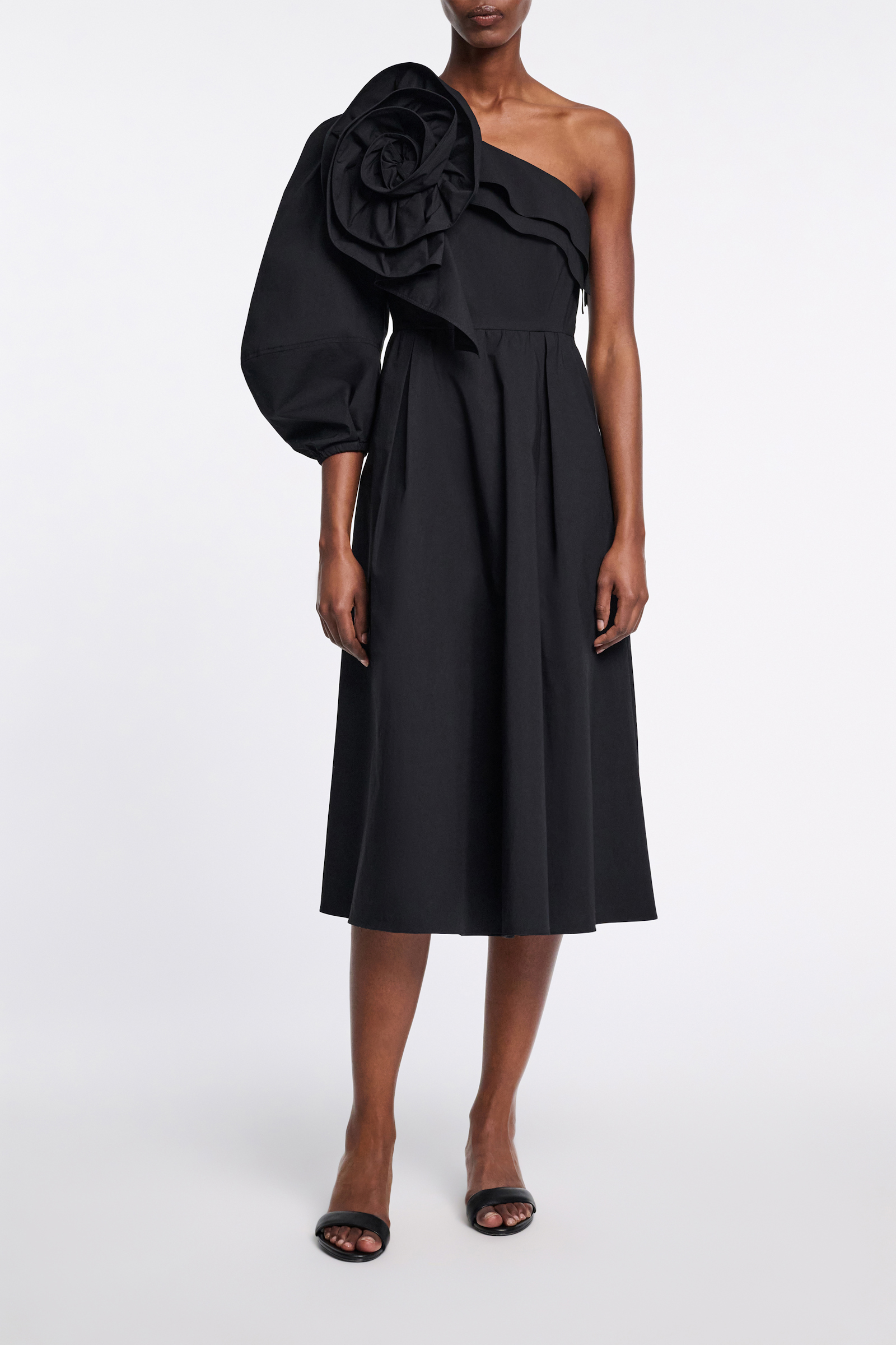 Dorothee Schumacher Asymmetric midi dress with XL flower pure black