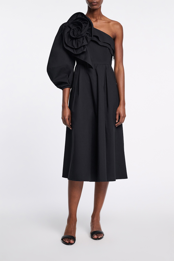 Dorothee Schumacher Asymmetric midi dress with XL flower pure black