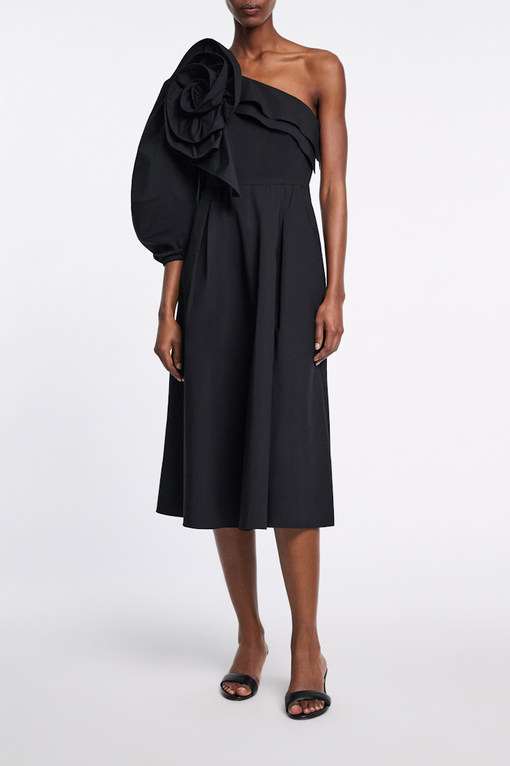 Dorothee Schumacher Asymmetric midi dress with XL flower pure black