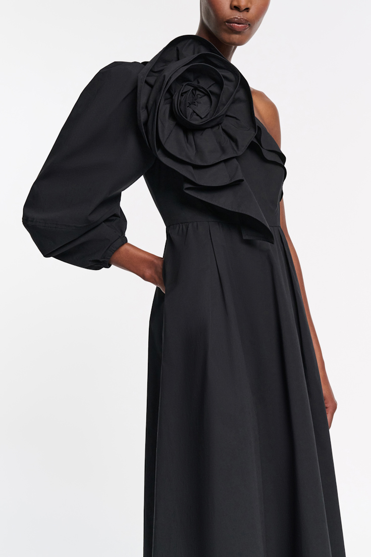 Dorothee Schumacher Asymmetric midi dress with XL flower pure black