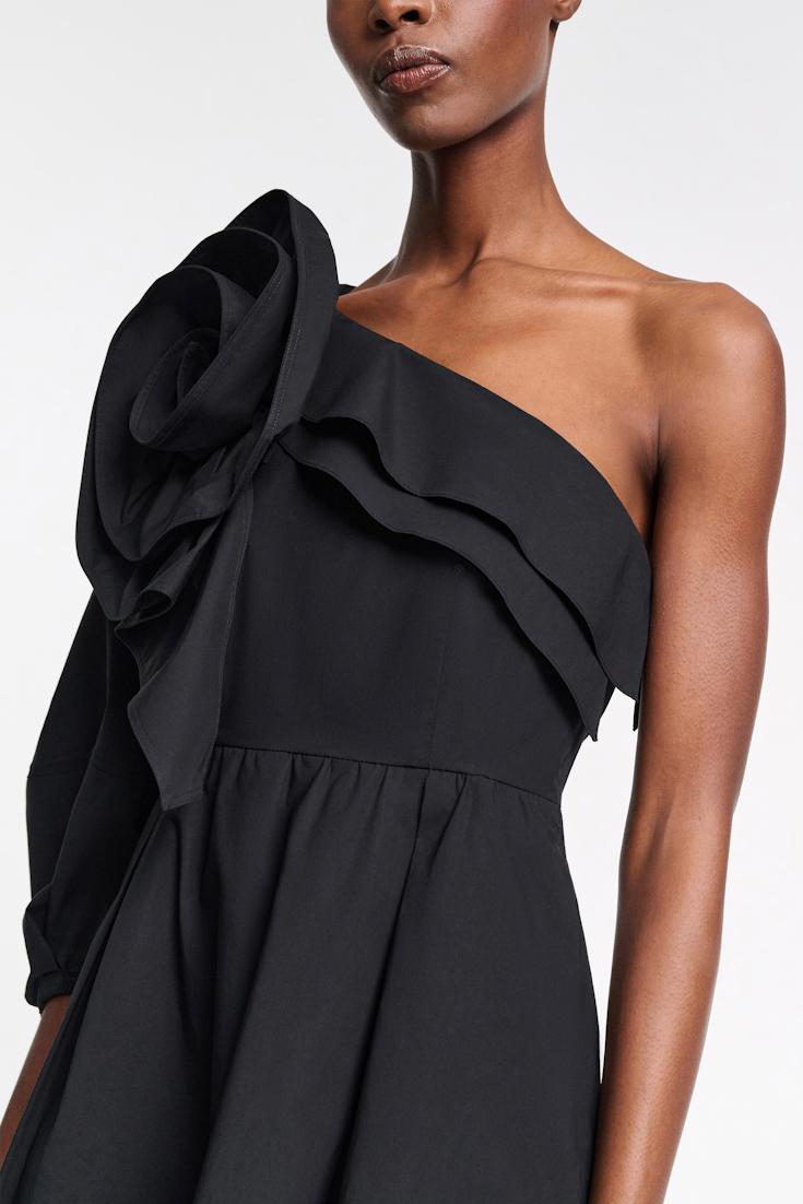 Dorothee Schumacher Asymmetric midi dress with XL flower pure black