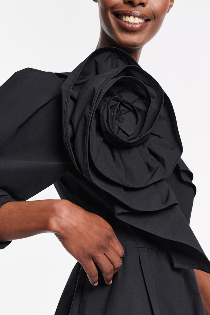 Dorothee Schumacher Asymmetric midi dress with XL flower pure black