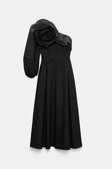Dorothee Schumacher Asymmetric midi dress with XL flower pure black