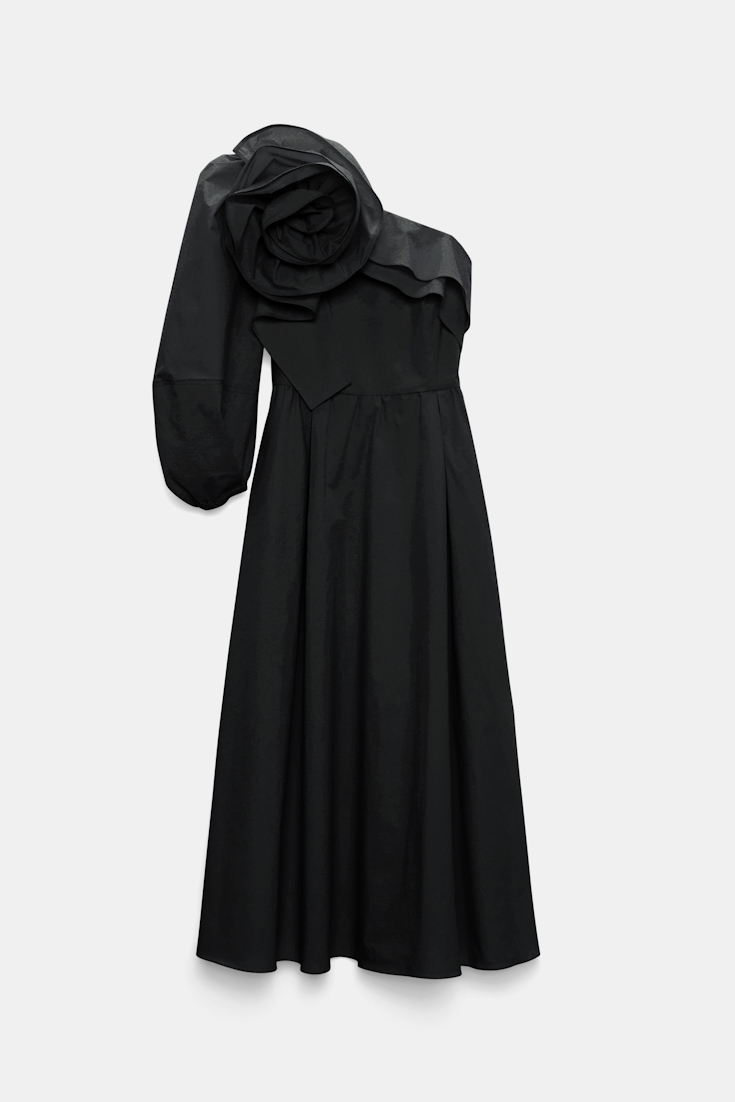 Dorothee Schumacher Asymmetric midi dress with XL flower pure black