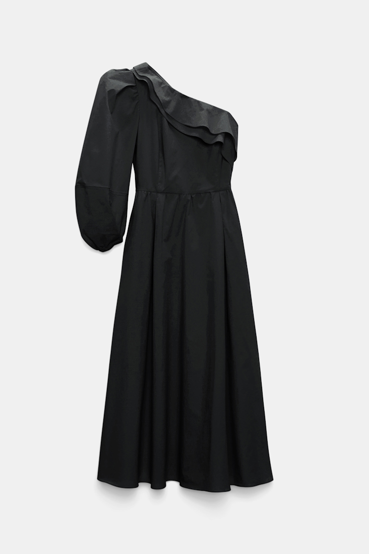 Dorothee Schumacher Asymmetric midi dress with XL flower pure black