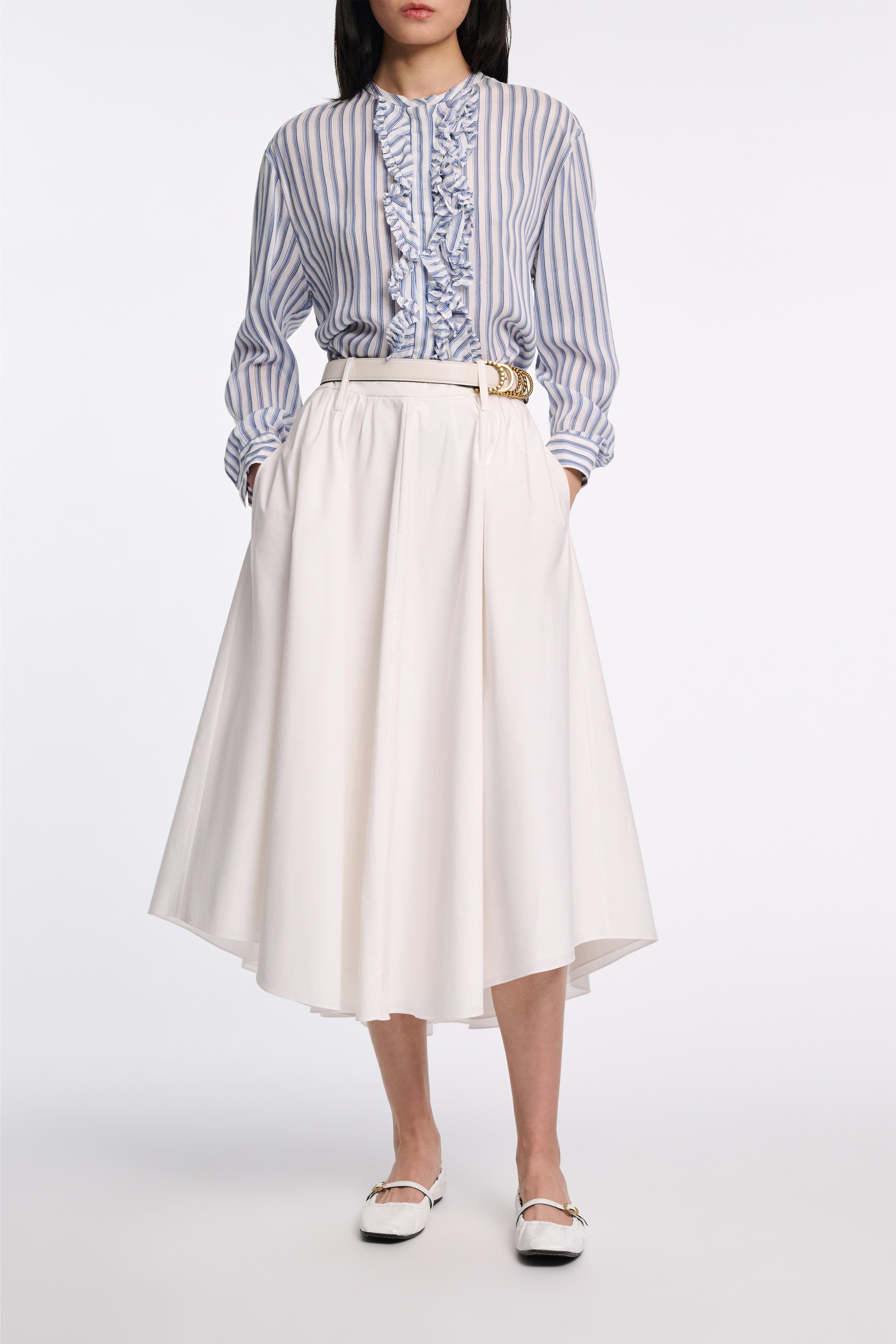★ ★ Poplin midi skirt T22F1WSC080WT2C1G Full Flared Poplin Midi Skirt– ASTR the Label