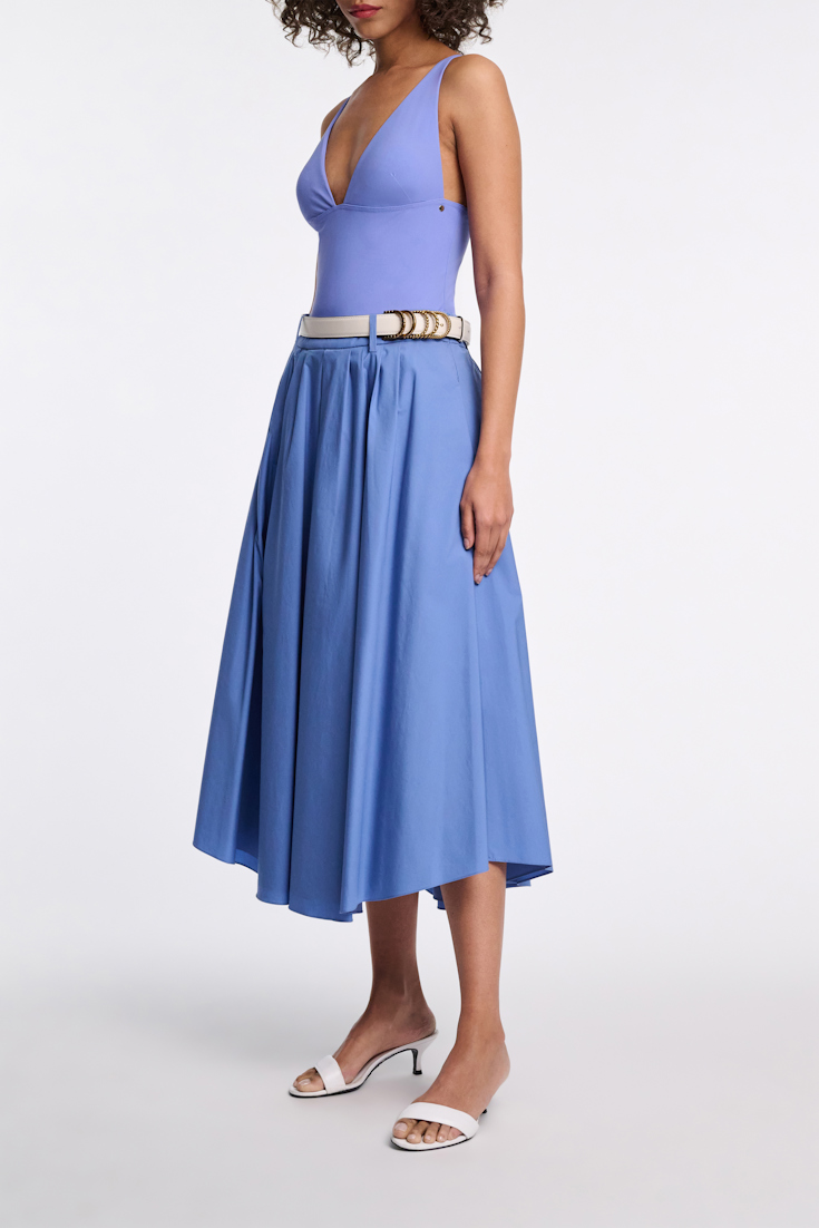 Dorothee Schumacher Cotton poplin midi skirt azure blue