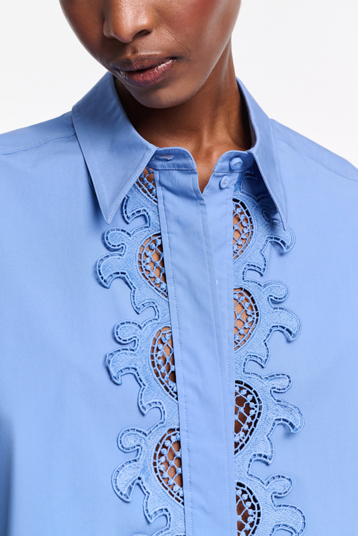 Dorothee Schumacher Sleeveless cotton poplin shirt with lace azure blue