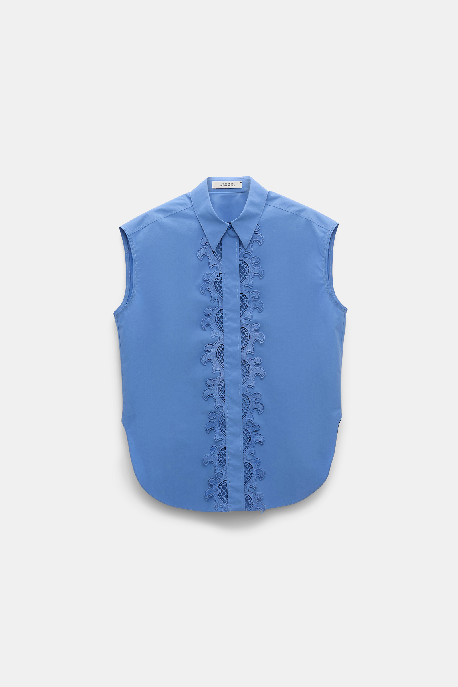 Dorothee Schumacher Sleeveless cotton poplin shirt with lace azure blue