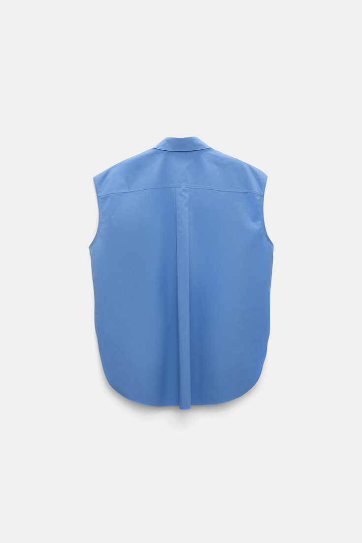 Dorothee Schumacher Sleeveless cotton poplin shirt with lace azure blue