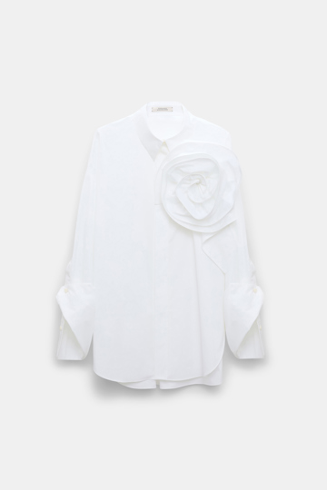 Dorothee Schumacher Bluse mit Maxi-Blumenbrosche pure white
