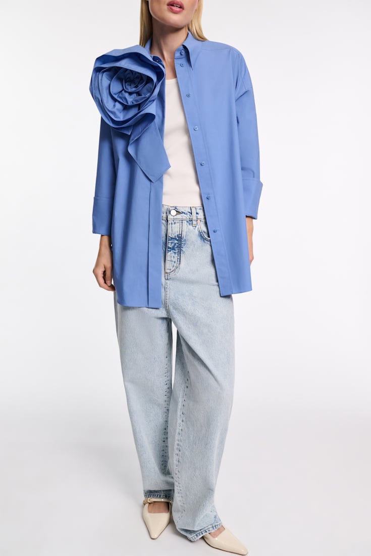Dorothee Schumacher Cotton poplin shirt with XL flower azure blue