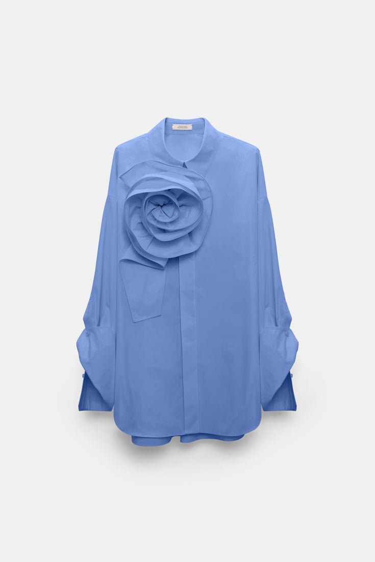Dorothee Schumacher Cotton poplin shirt with XL flower azure blue